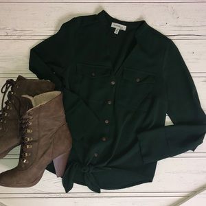 Monteau Green Button Down w/ Tie Front